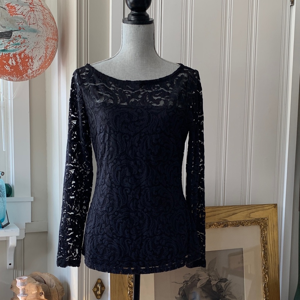 Cache lace top black long sleeve stretchy Victorian steampunk - Picture 4 of 14